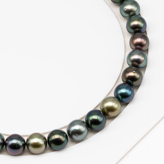 9-10mm Tahitian Pearl in Full Strand (No Hole) with Natural Color and High Luster, Temporarily Strung Pearl for Jewelry Making, SKU # 3385TH
