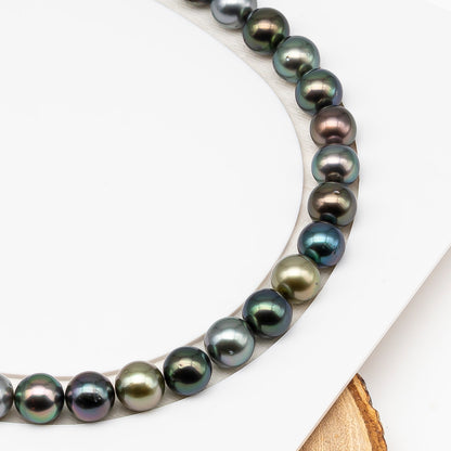 9-10mm Tahitian Pearl in Full Strand (No Hole) with Natural Color and High Luster, Temporarily Strung Pearl for Jewelry Making, SKU # 3385TH