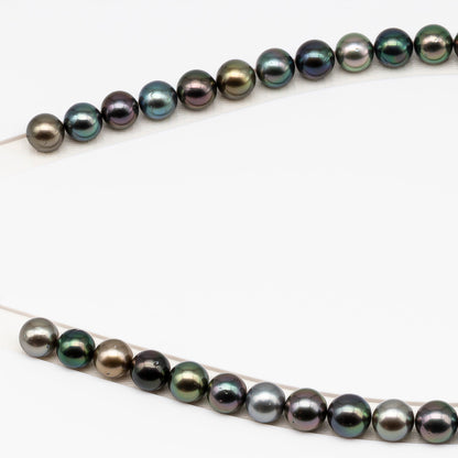 9-10mm Tahitian Pearl in Full Strand (No Hole) with Natural Color and High Luster, Temporarily Strung Pearl for Jewelry Making, SKU # 3385TH