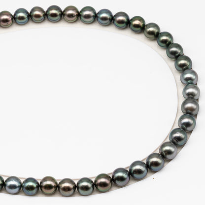 9-10mm Tahitian Pearl in Full Strand (No Hole) with Natural Color and High Luster, Temporarily Strung Pearl for Jewelry Making, SKU # 3387TH