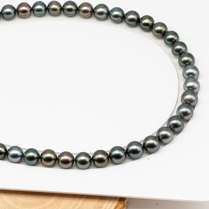 9-10mm Tahitian Pearl in Full Strand (No Hole) with Natural Color and High Luster, Temporarily Strung Pearl for Jewelry Making, SKU # 3387TH