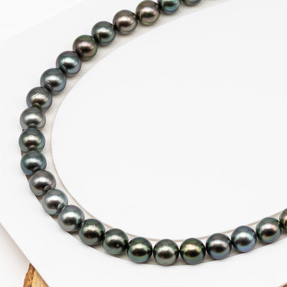 9-10mm Tahitian Pearl in Full Strand (No Hole) with Natural Color and High Luster, Temporarily Strung Pearl for Jewelry Making, SKU # 3387TH