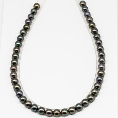 9-10mm Tahitian Pearl in Full Strand (No Hole) with Natural Color and High Luster, Temporarily Strung Pearl for Jewelry Making, SKU # 3388TH