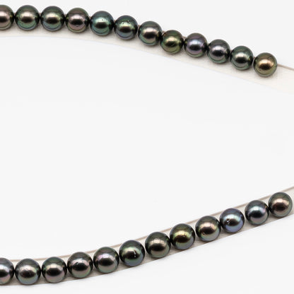 9-10mm Tahitian Pearl in Full Strand (No Hole) with Natural Color and High Luster, Temporarily Strung Pearl for Jewelry Making, SKU # 3388TH