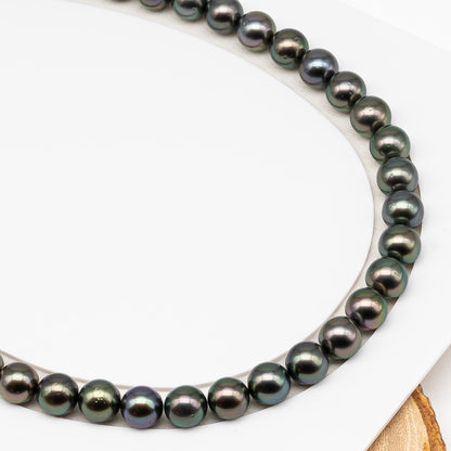 9-10mm Tahitian Pearl in Full Strand (No Hole) with Natural Color and High Luster, Temporarily Strung Pearl for Jewelry Making, SKU # 3388TH