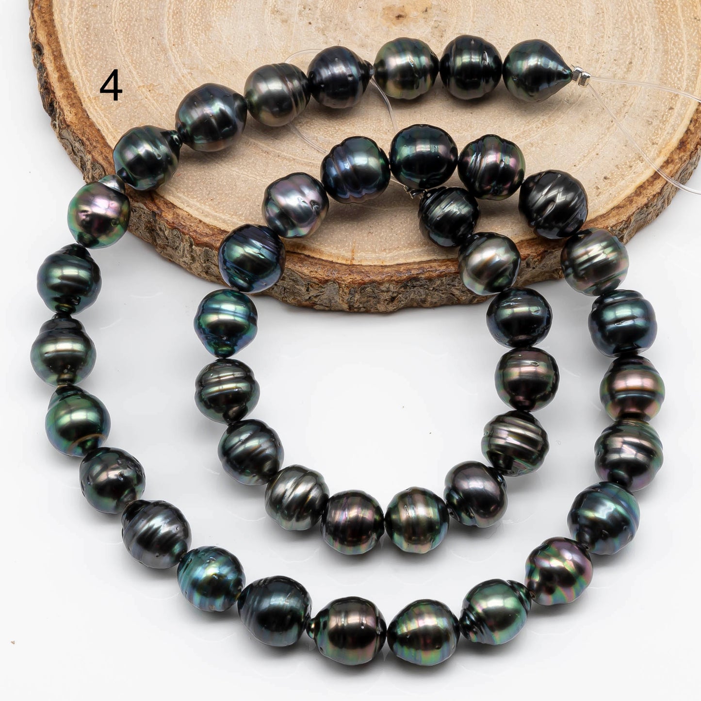 9-10mm Tahitian Pearl Circled in High Luster and Natural Color with Blemishes for Jewelry Making in Full Strand, SKU # 1709TH