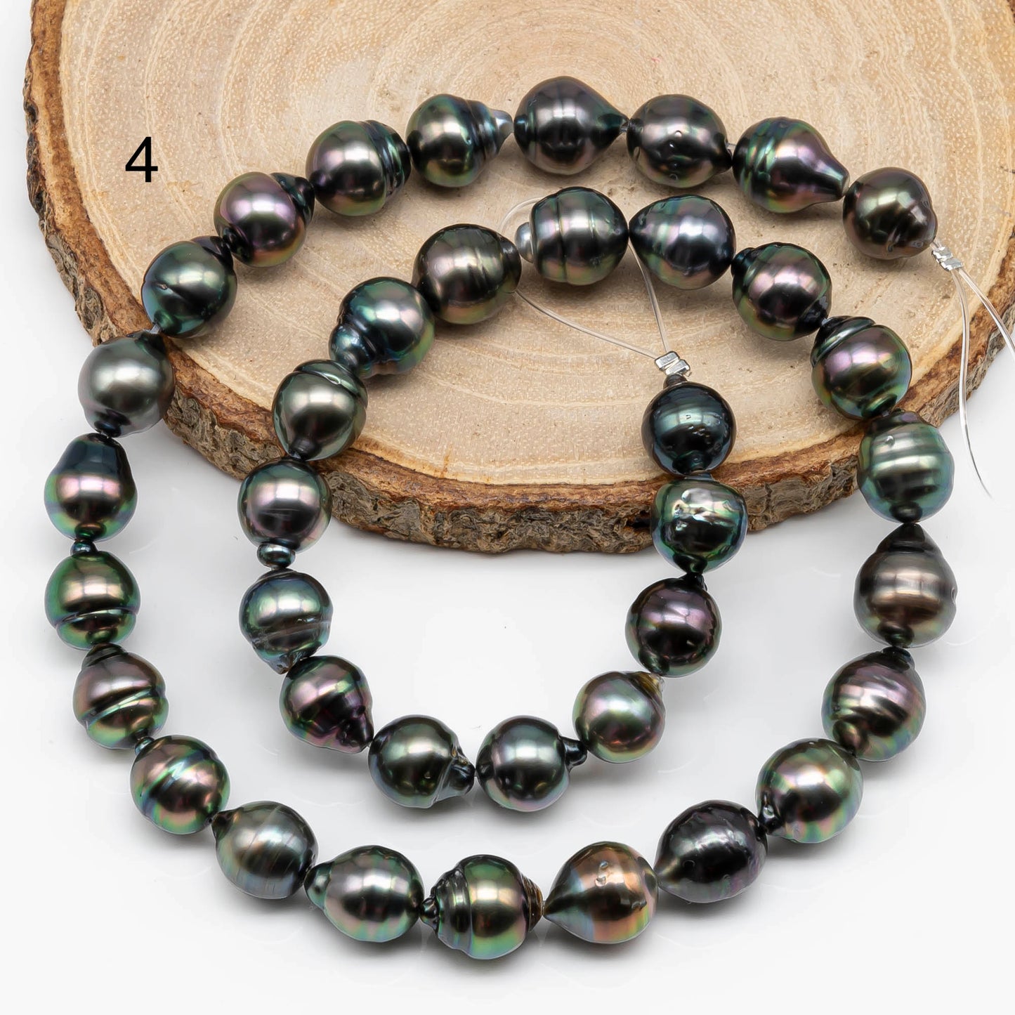 9-10mm Drop Tahitian Pearl in High Luster and Natural Color with Blemishes for Jewelry Making in Full Strand, SKU # 1710TH