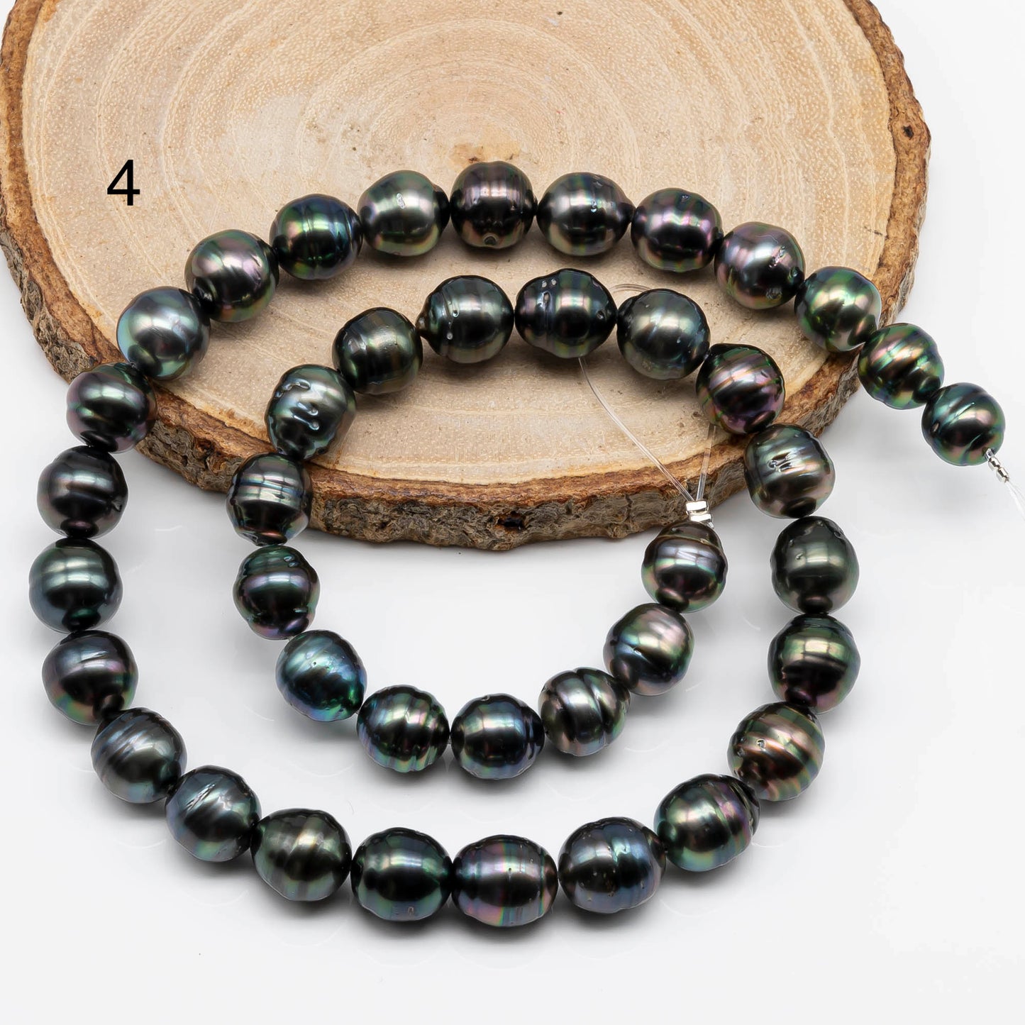 9-10mm Black Tahitian Pearl Near Round in High Luster and Natural Color with Blemishes for Beading, Full Strand, SKU # 1711TH