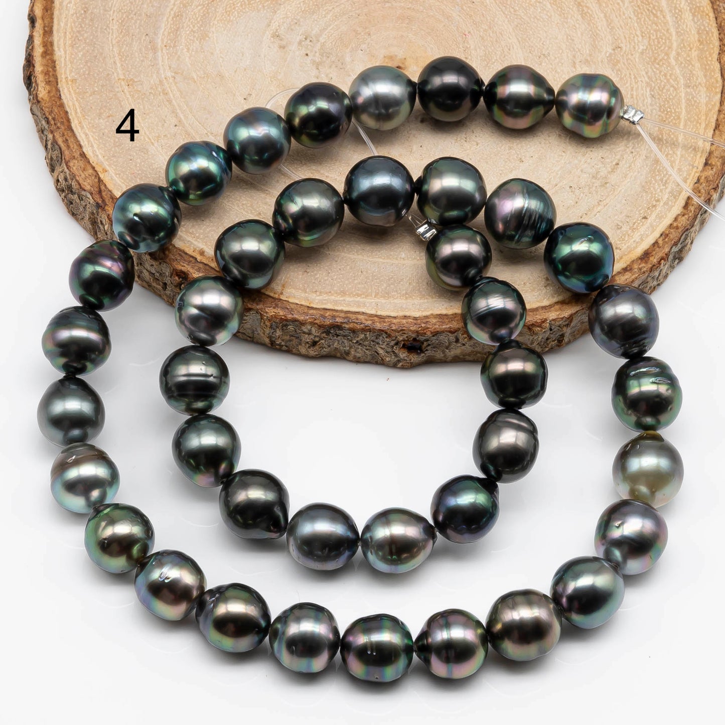 9-10mm Near Round Tahitian Pearl in Natural Color and High Luster with Blemishes in Full Strand for Jewelry Making, SKU # 1713TH