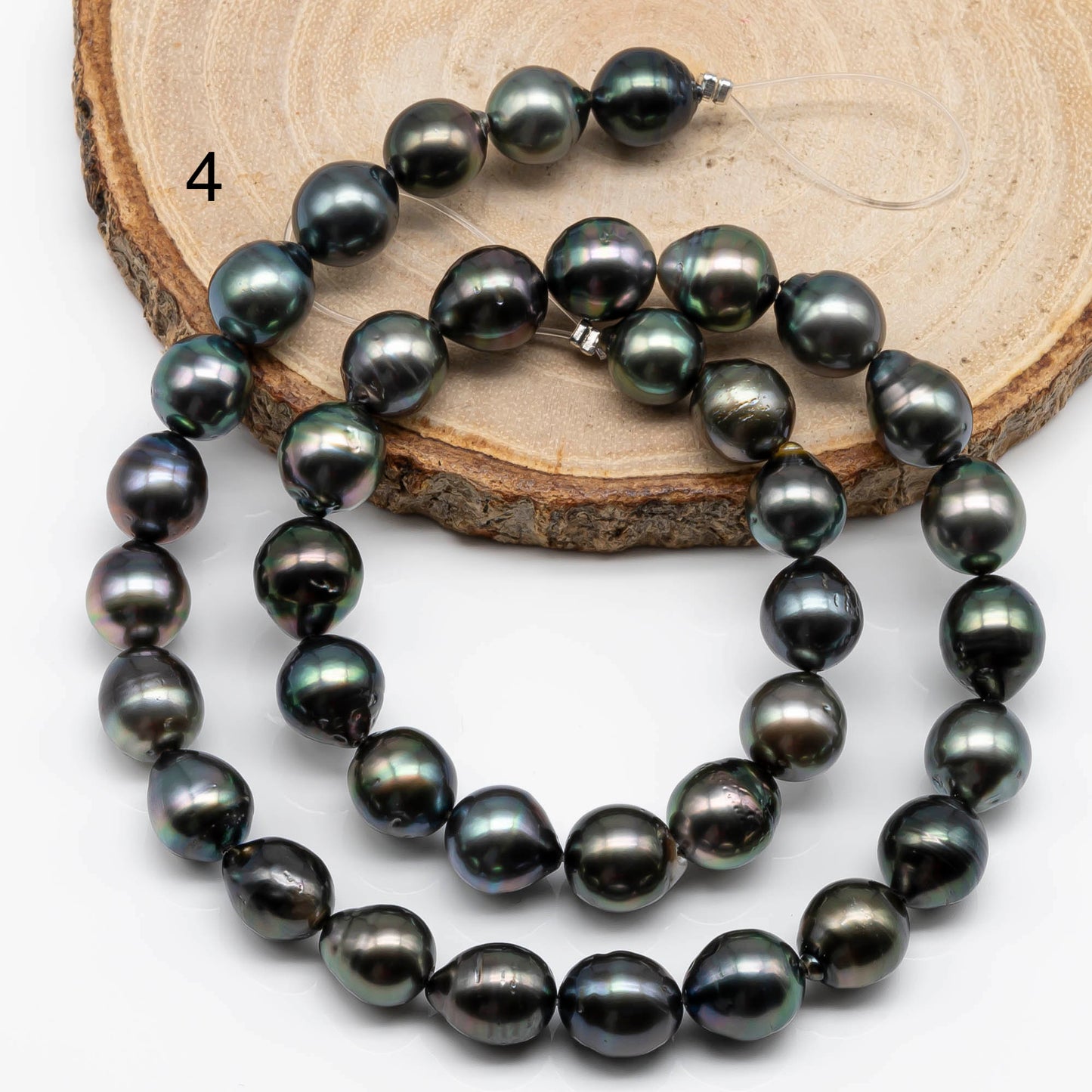 9-10mm Natural Color Tahitian Pearl in Near Round with High Luster and Blemishes for Jewelry Making on a Full Strand, SKU # 1712TH