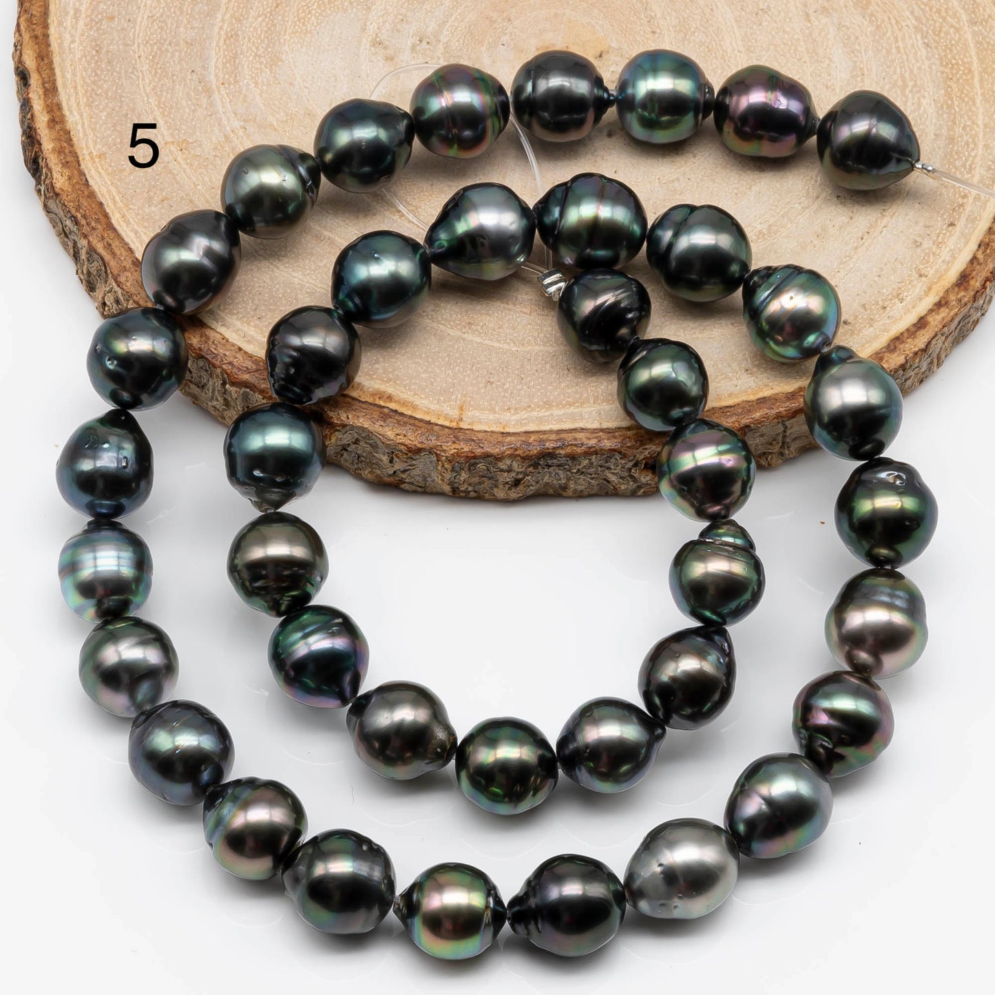 9-10mm Natural Color Tahitian Pearl in Near Round with High Luster and Blemishes for Jewelry Making on a Full Strand, SKU # 1712TH