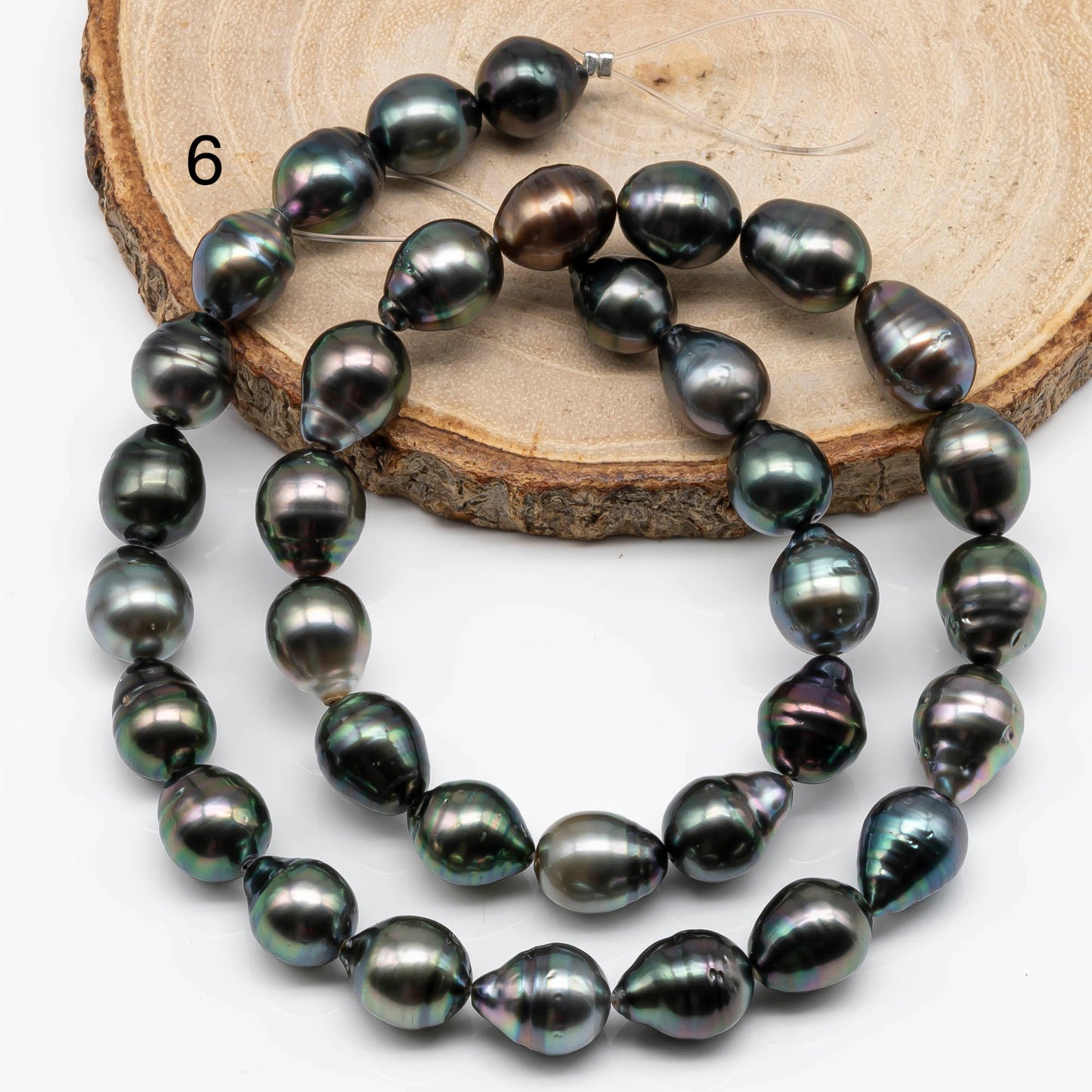 9-10mm Natural Color Tahitian Pearl in Near Round with High Luster and Blemishes for Jewelry Making on a Full Strand, SKU # 1712TH