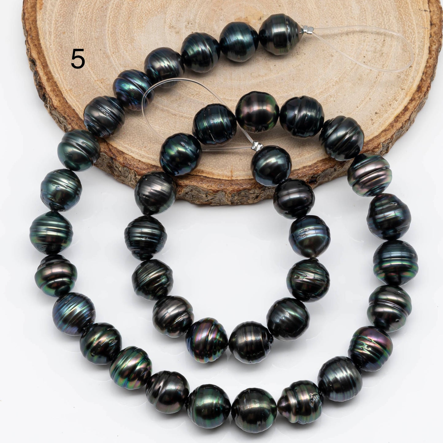 10-11mm Circle Tahitian Pearl Near Round with High Lusters and Natural Colors, In Full Strand with Blemish for Jewelry Making, SKU # 1716TH