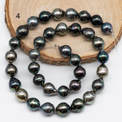 10-11mm Tahitian Pearl Drops with Natural Color and High Luster, Full Strand with Blemishes for Jewelry Making, SKU # 1718TH