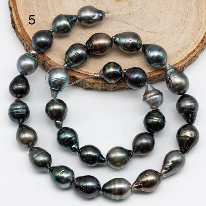 10-11mm Tahitian Pearl Drops with Natural Color and High Luster, Full Strand with Blemishes for Jewelry Making, SKU # 1718TH