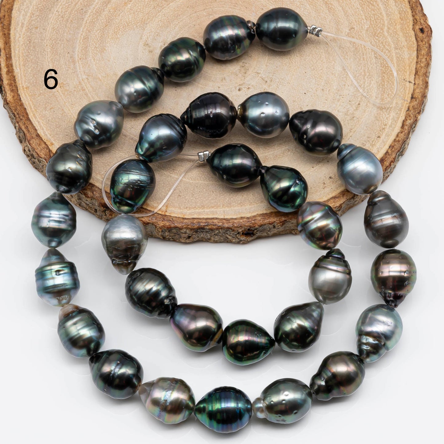 10-11mm Tahitian Pearl Drops with Natural Color and High Luster, Full Strand with Blemishes for Jewelry Making, SKU # 1718TH