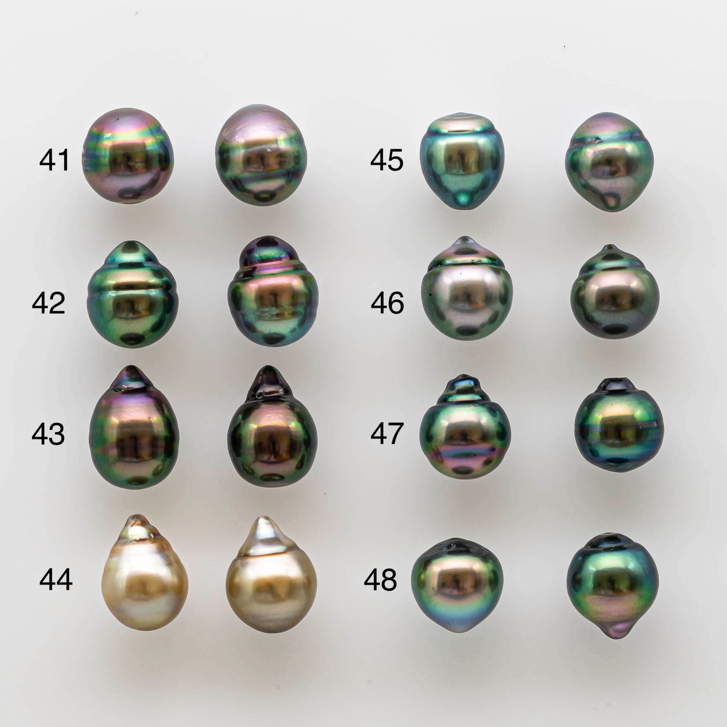 8-9mm Loose Tahitian Pearl Matching Pair in Drops with Extremely High Luster and Minor Blemishes, Undrilled for Making Earring, SKU # 1730TH