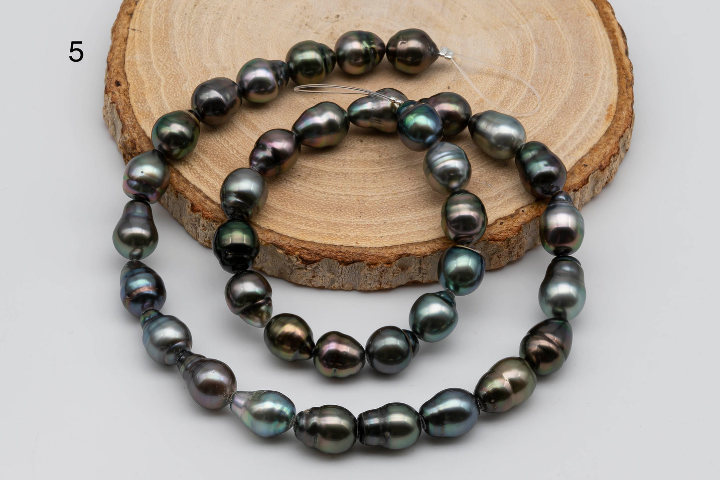 8-9mm Teardrop Tahitian Pearl in Natural Color and High Luster in Full Strand for Beading or Jewelry Making, SKU # 1308TH