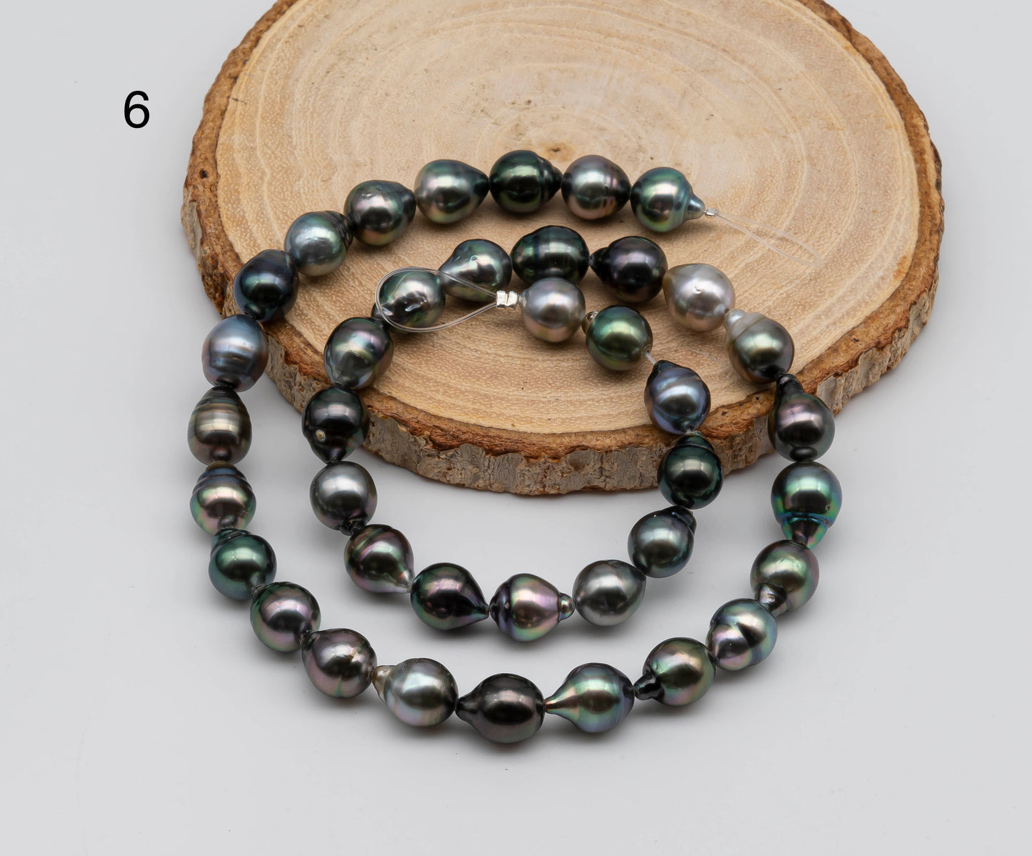 8-9mm Teardrop Tahitian Pearl in Natural Color and High Luster in Full Strand for Beading or Jewelry Making, SKU # 1308TH