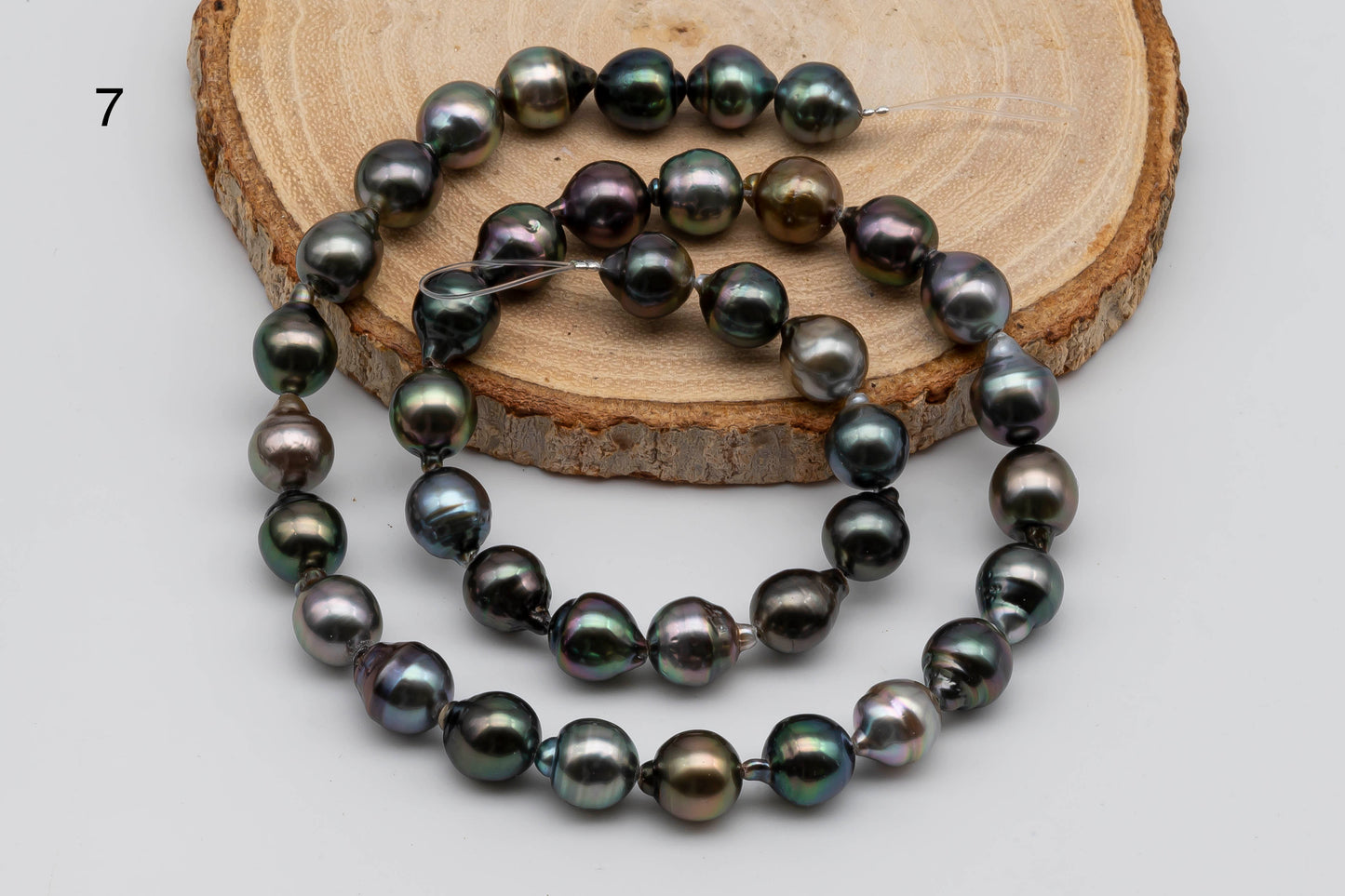 8-9mm Teardrop Tahitian Pearl in Natural Color and High Luster in Full Strand for Beading or Jewelry Making, SKU # 1308TH