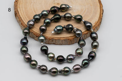 8-9mm Teardrop Tahitian Pearl in Natural Color and High Luster in Full Strand for Beading or Jewelry Making, SKU # 1308TH