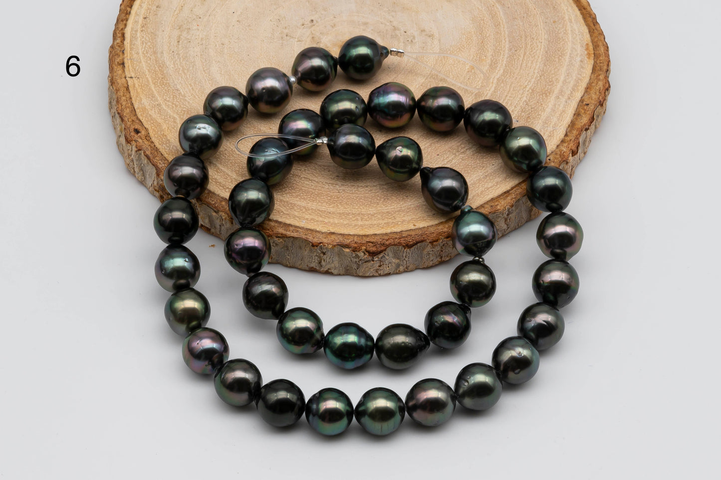 8-9mm Tahitian Pearl in Natural Color and High Luster in Near Round Full Strand for Beading or Jewelry Making, SKU #1309TH