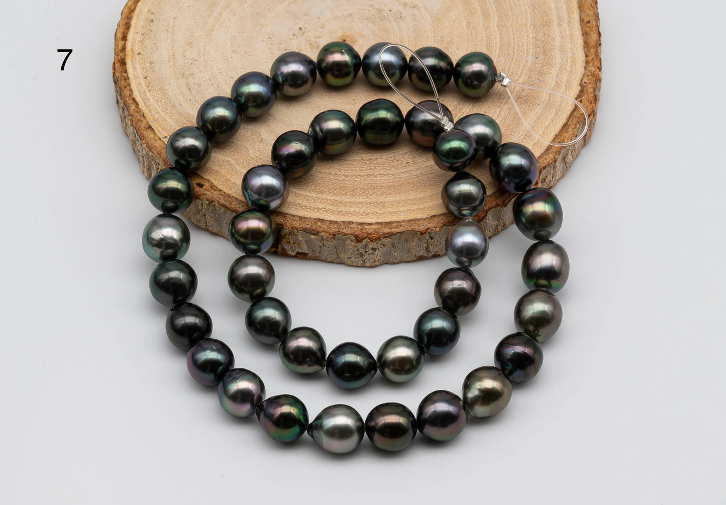 8-9mm Tahitian Pearl in Natural Color and High Luster in Near Round Full Strand for Beading or Jewelry Making, SKU #1309TH