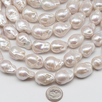 12-14mm Baroque Pearl with Nice Luster in Natural White Color, From 12x15mm up to 14x23mm, 4 Inch Strand or Full Strand, SKU # 1420BA