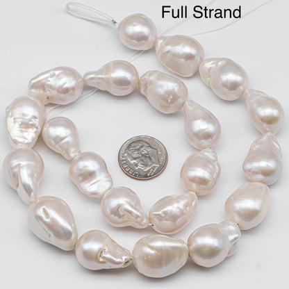 12-14mm Baroque Pearl with Nice Luster in Natural White Color, From 12x15mm up to 14x23mm, 4 Inch Strand or Full Strand, SKU # 1420BA