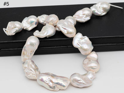 17-22mm Baroque Pearl White Elongated with High Luster and Smooth Skin Freshwater Pearl Beads for Jewelry Making, SKU # 1259BA