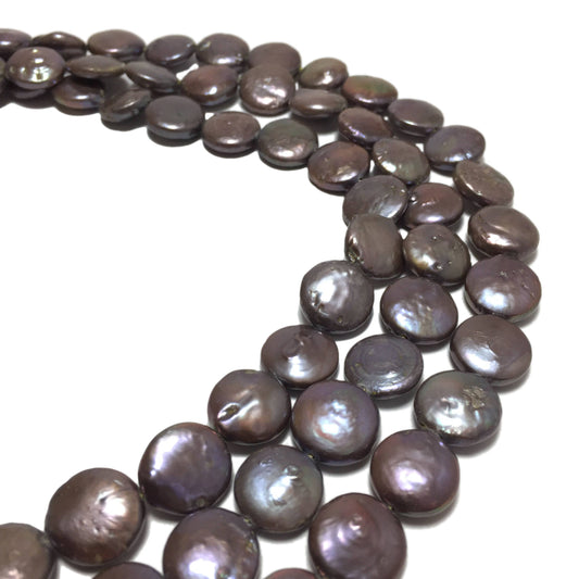 Coin Pearls, 11-11.5mm Dark Tan Freshwater Pearls in 16 inches, COIN003