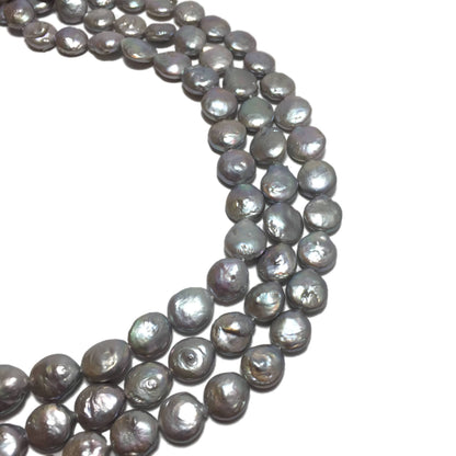 Coin Pearls, 9.5-10mm Silver Freshwater Pearls in 16 inches, COIN002
