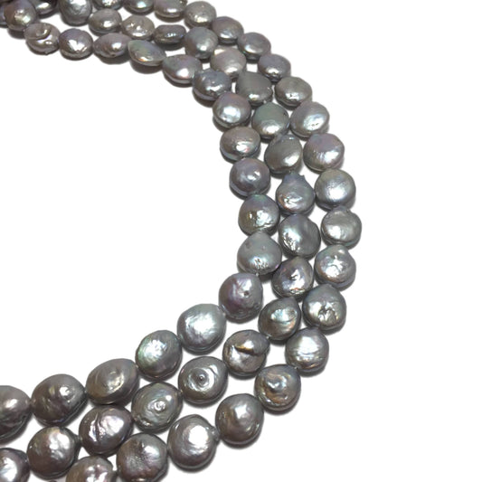 Coin Pearls, 9.5-10mm Silver Freshwater Pearls in 16 inches, COIN002