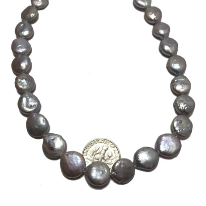 Coin Pearls, 9.5-10mm Silver Freshwater Pearls in 16 inches, COIN002