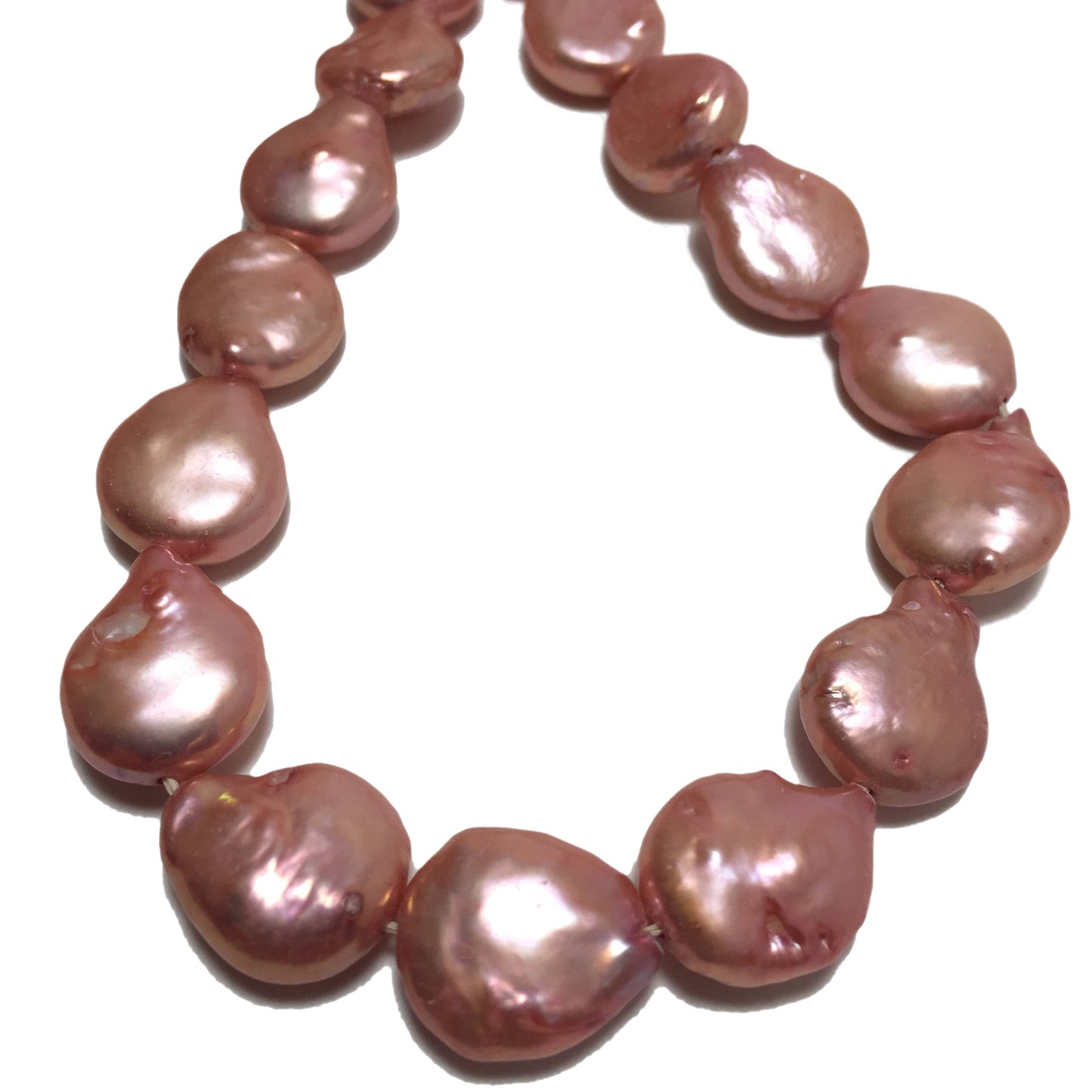 Coin Pearls, 10-12mm Cherry Pink Freshwater Pearls in 16 inches, COIN001