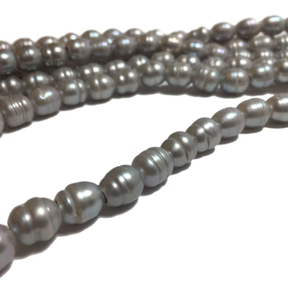 Large Hole Pearls, 8-8.5mm Rice Shape Silver Color Freshwater Pearls, 8 inch strand with 2.5mm hole size, LH011