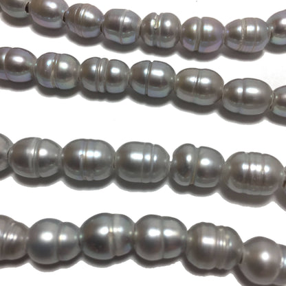 Large Hole Pearls, 8-8.5mm Rice Shape Silver Color Freshwater Pearls, 8 inch strand with 2.5mm hole size, LH011