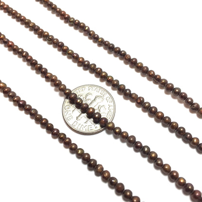 Baby Potato 2.5-3mm Chocolate Freshwater Pearls 16 inches, Seed Pearls, BPOT003
