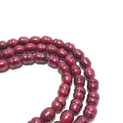 Large Hole Pearls, 8-8.5mm Rice Cranberry Freshwater Pearls, 8 inch strand with 2.5mm hole size, LH001