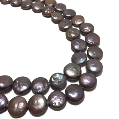 Coin Pearls, 11-11.5mm Dark Tan Freshwater Pearls in 16 inches, COIN003