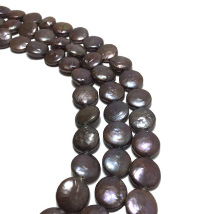 Coin Pearls, 11-11.5mm Dark Tan Freshwater Pearls in 16 inches, COIN003