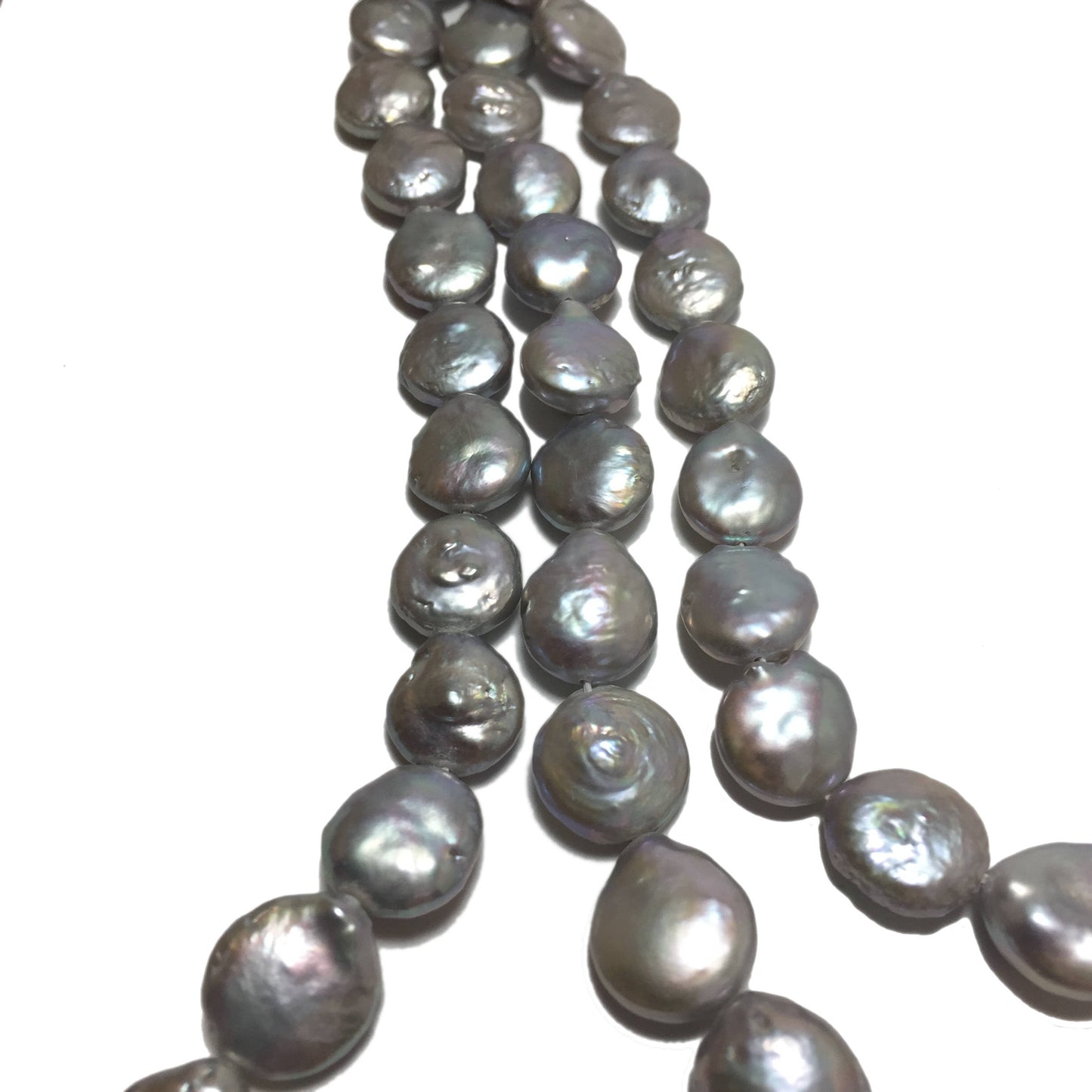 Coin Pearls, 9.5-10mm Silver Freshwater Pearls in 16 inches, COIN002