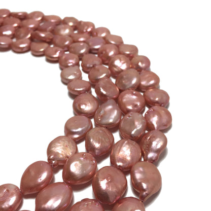 Coin Pearls, 10-12mm Cherry Pink Freshwater Pearls in 16 inches, COIN001