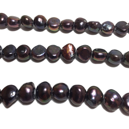 Large Hole Pearls, 7.5-8mm Nugget Shape Peacock Color Freshwater Pearls, 8 inch strand with 2.5mm hole size, LH010