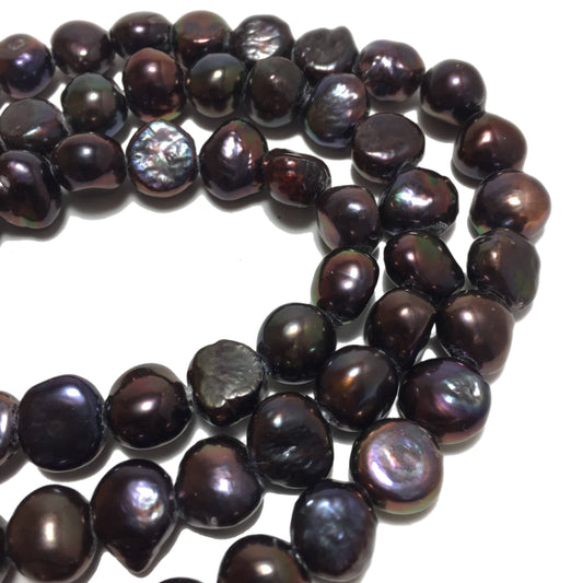 Large Hole Pearls, 7.5-8mm Nugget Shape Peacock Color Freshwater Pearls, 8 inch strand with 2.5mm hole size, LH010