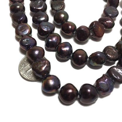 Large Hole Pearls, 7.5-8mm Nugget Shape Peacock Color Freshwater Pearls, 8 inch strand with 2.5mm hole size, LH010