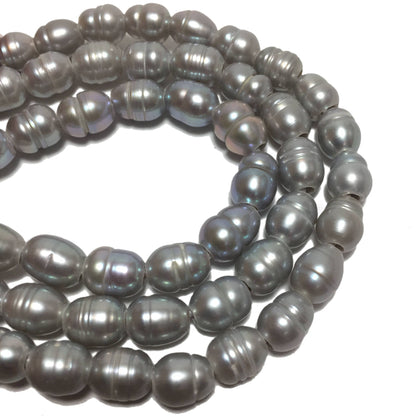 Large Hole Pearls, 8-8.5mm Rice Shape Silver Color Freshwater Pearls, 8 inch strand with 2.5mm hole size, LH011