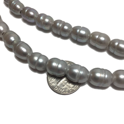 Large Hole Pearls, 8-8.5mm Rice Shape Silver Color Freshwater Pearls, 8 inch strand with 2.5mm hole size, LH011