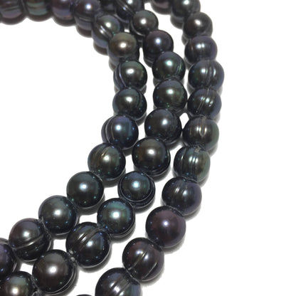 Large Hole Pearls, 9-9.5mm Potato Shape Peacock Color Freshwater Pearls, 8 inch strand with 2.5mm hole size, LH019