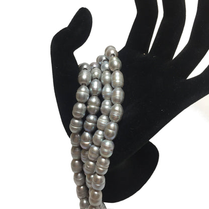 Large Hole Pearls, 8-8.5mm Rice Shape Silver Color Freshwater Pearls, 8 inch strand with 2.5mm hole size, LH011